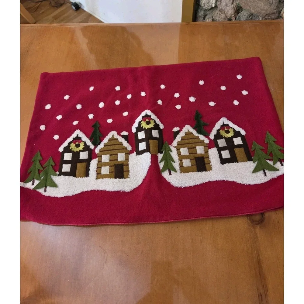 Crate And Barrel Winter Solstice Red Christmas Pillow Cover 26x24 Soft
